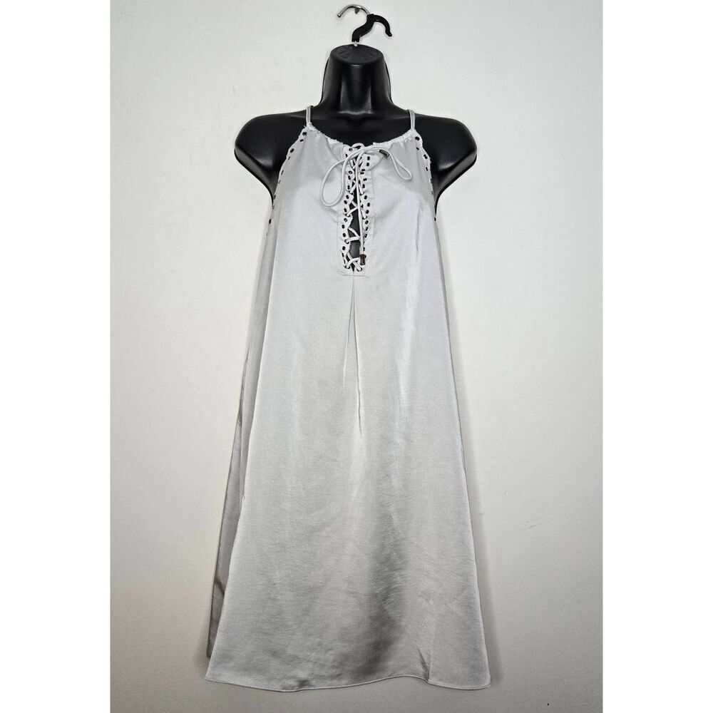 Sugar Lips Dress Size Medium Silver Gray Lace Up Gromets Mini